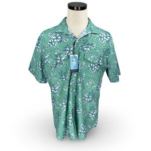 IZOD Saltwater Mens Wasabi Green Tropical Pineapple Performance Shirt L 46IZSIB4